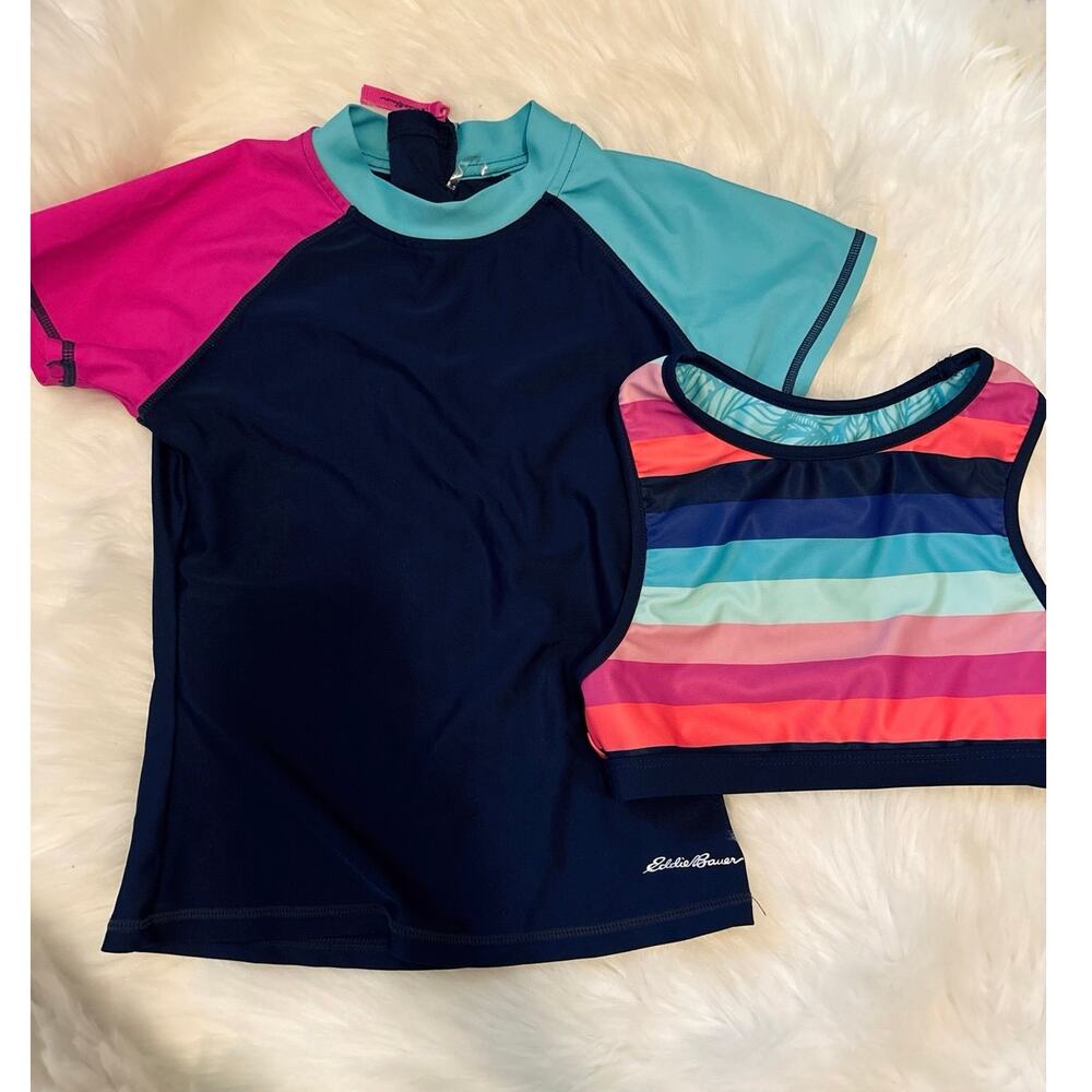 Eddie Bauer Girls Colorblock Striped Swim Set S 7/8